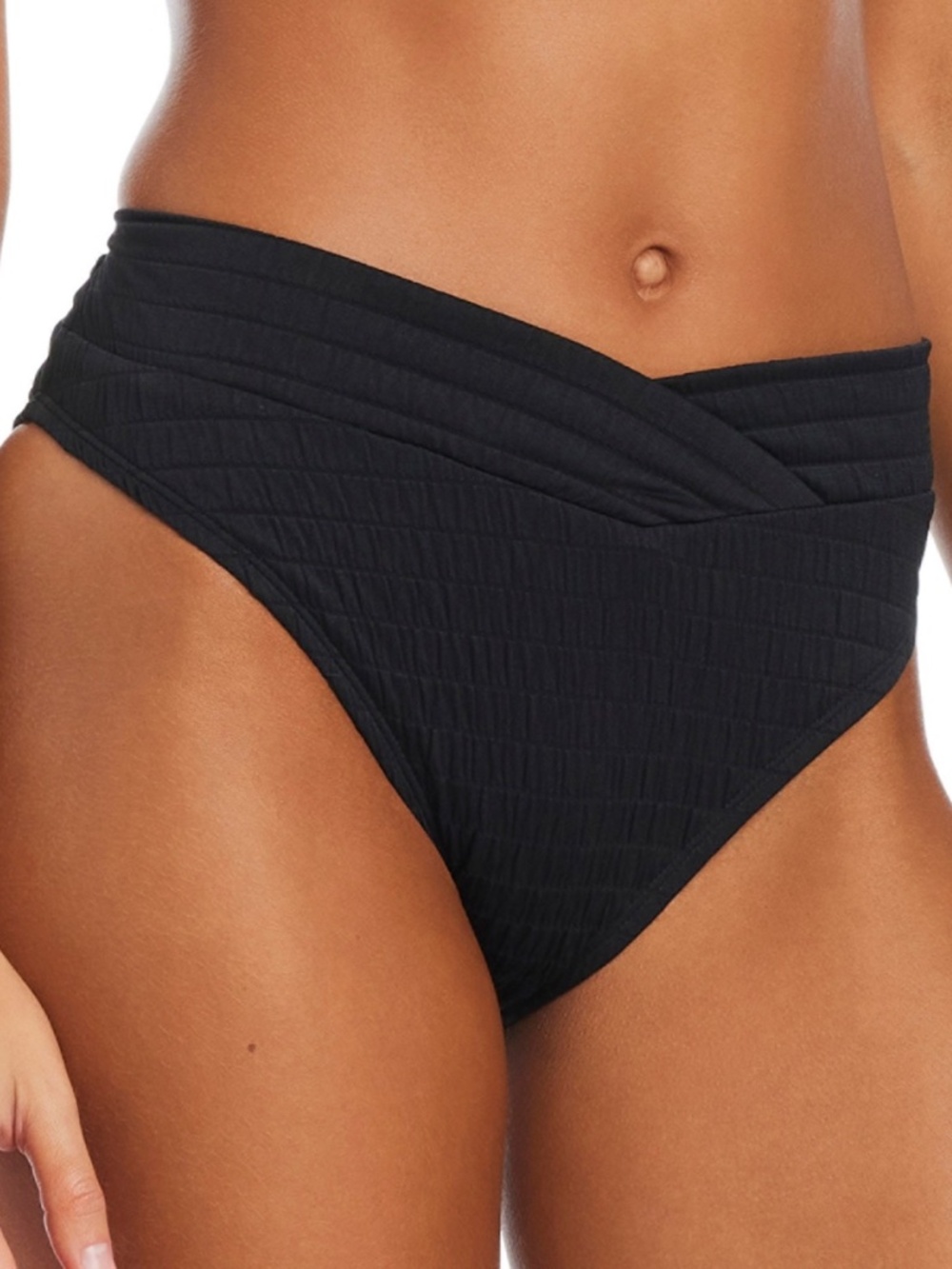 Bar Iii Women's Pucker up V-Waist High-Leg Bikini Bottoms,Black